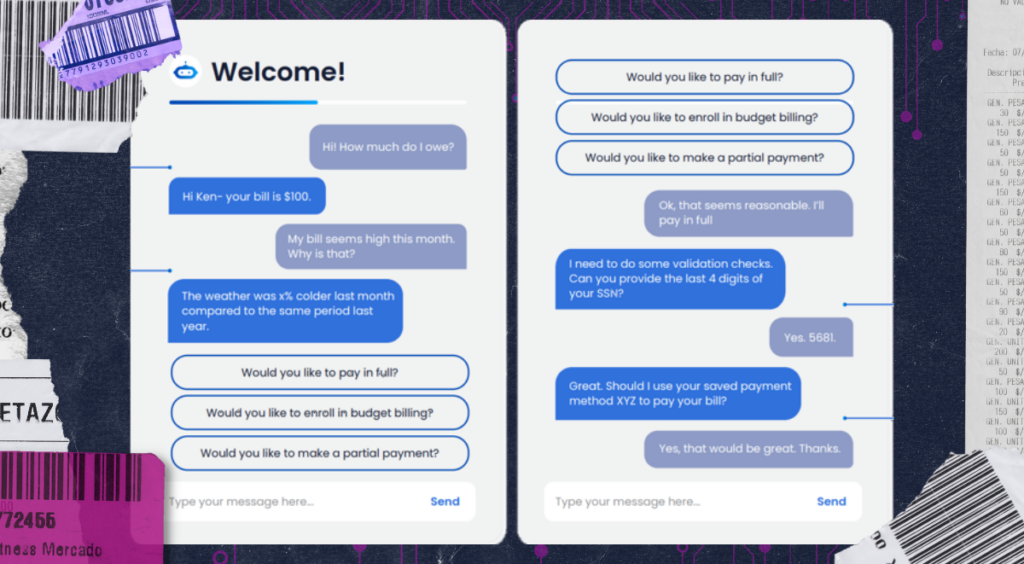 AI chatbot having a conversation with a customer to justify the reason behind his high bill