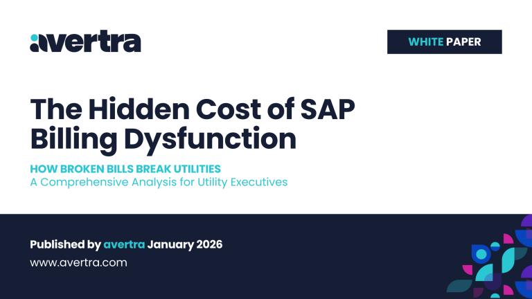 SAP billing optimization whitepaper cover: The Hidden Cost of SAP Billing Dysfunction for utility executives by avertra