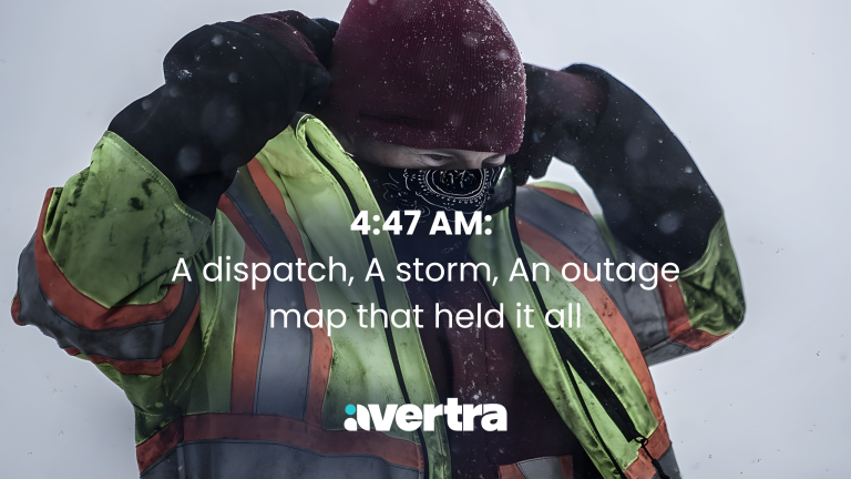 Utility lineworker pulling up face cover in freezing conditions, representing the 18,000 workers who mobilized during Winter Storm Fern to restore power and keep the outage map experience running for millions of customers